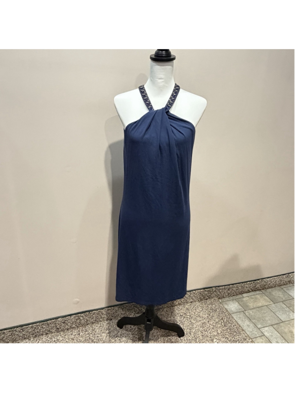 New Tommy Bahama Jersey Halter Dress M Blue Beach Cruise Resort Travel Coastal - Picture 2 of 12